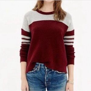 Madewell Women's Varsity Stripe Maroon and Gray Crew Neck Sweater Size Medium